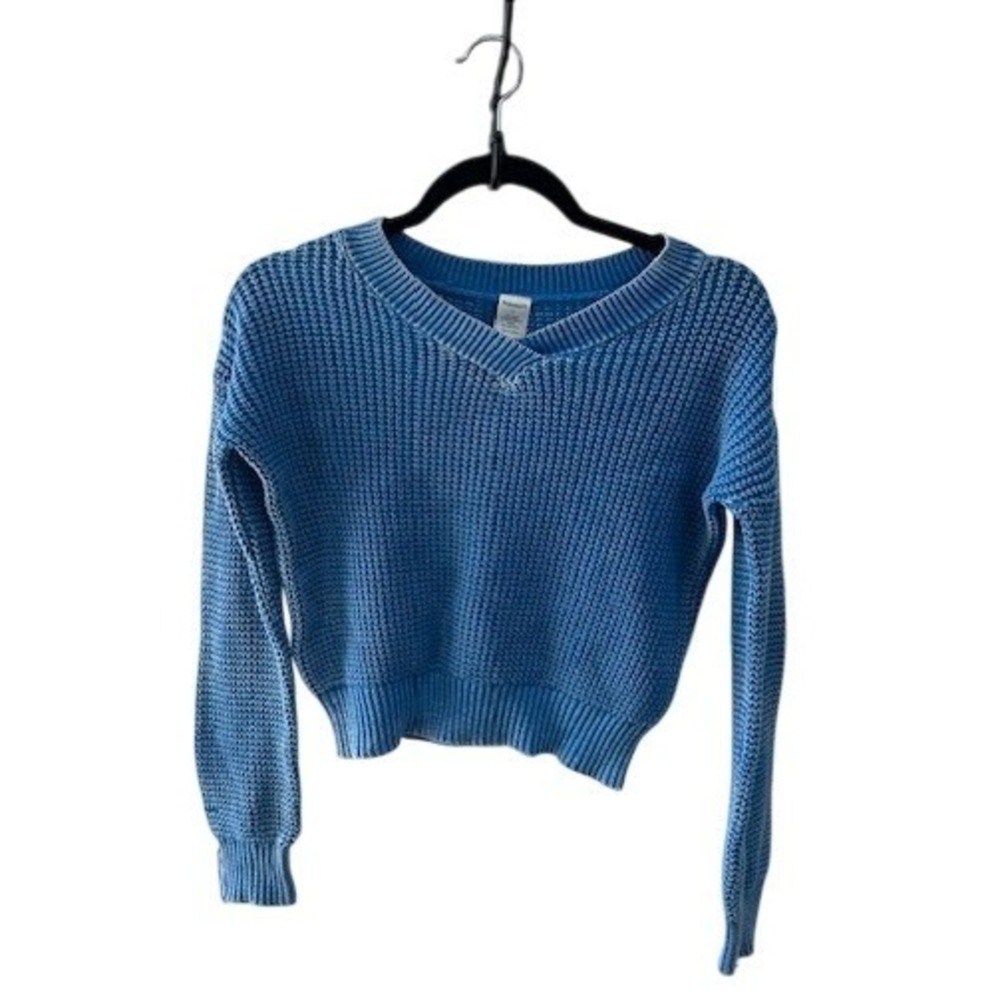 Thereabouts Blue V Neck Knit Sweater‎ Size L Kids Girls Soft Cotton Long Sleeve